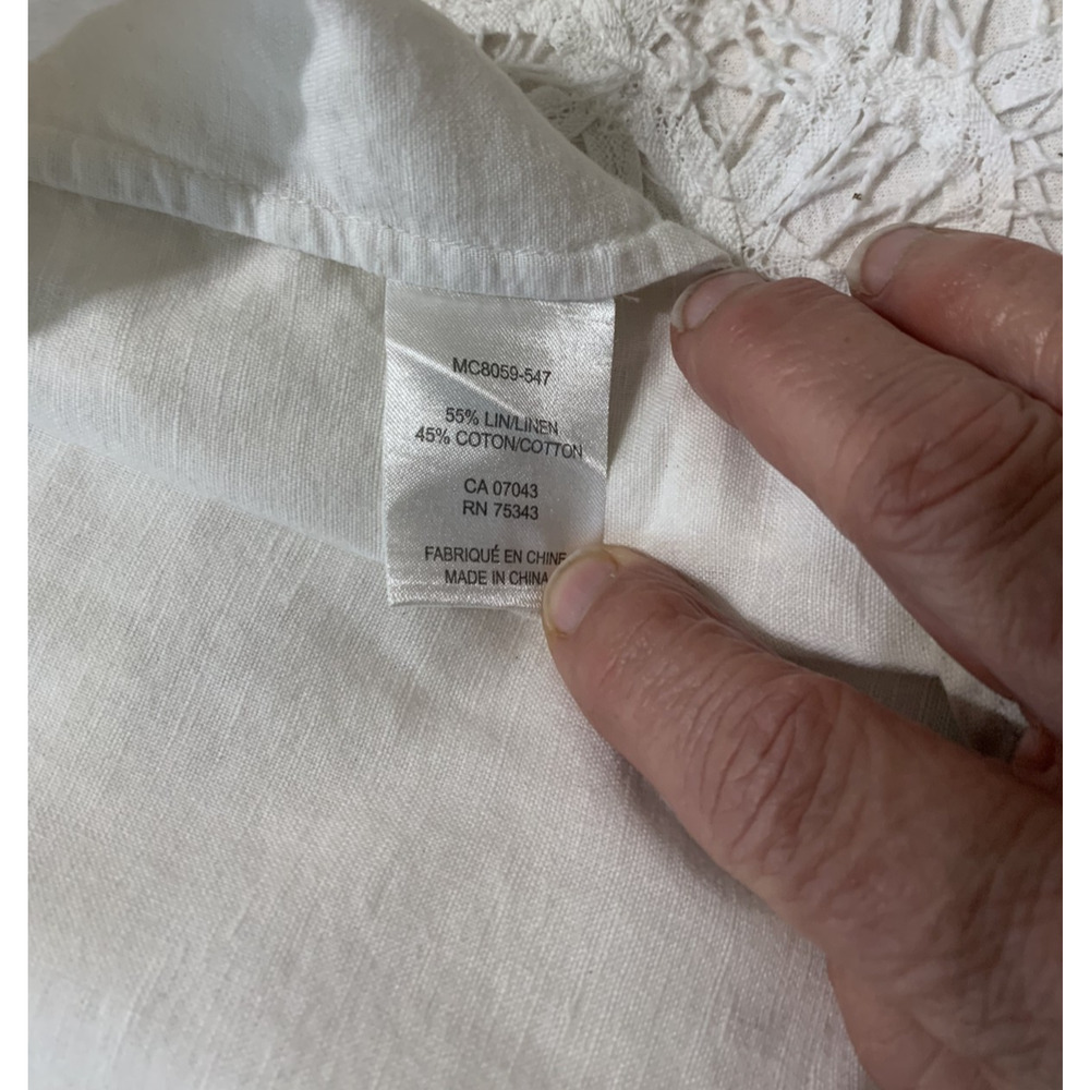 ST TROPEZ WEST Linen Blend White 3/4 Sleeve Popover Tunic Blouse Women's L Vacay - Picture 8 of 10